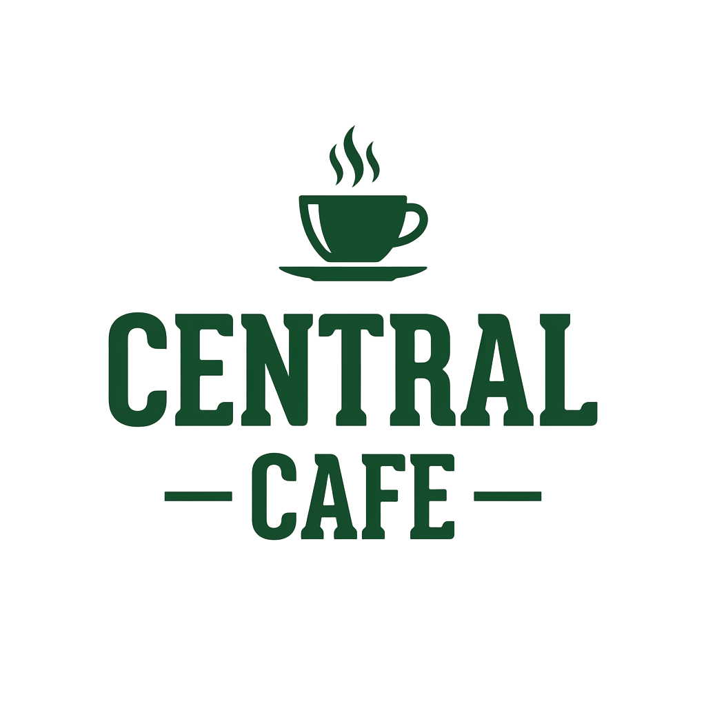 Central Cafe logo, a steaming coffee cup above the words Central Cafe